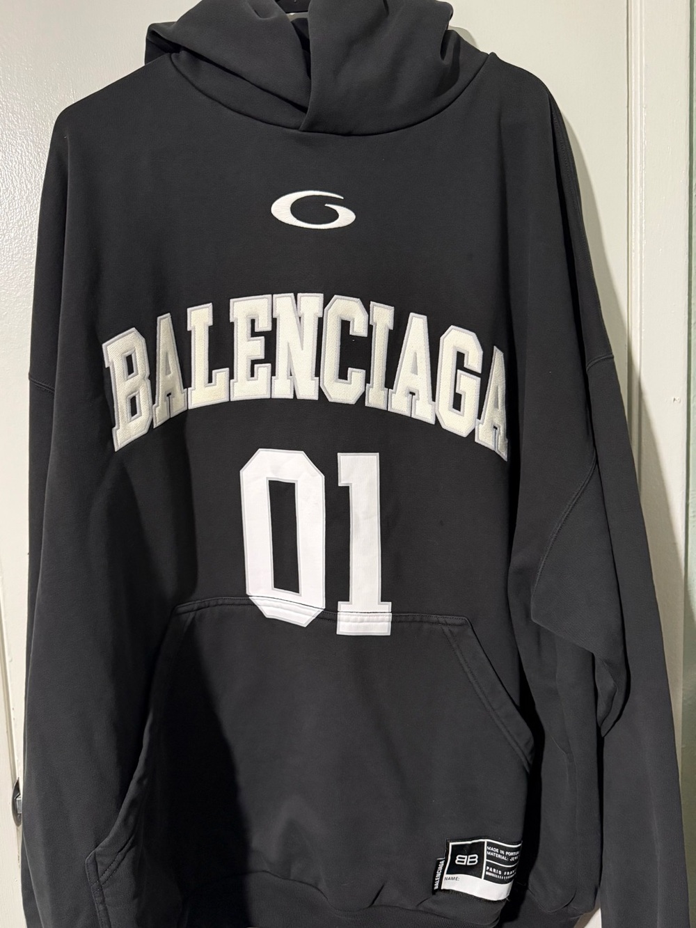 Balenciaga Black Crewneck Sweatshirt with White Logo & '01' Graphic
